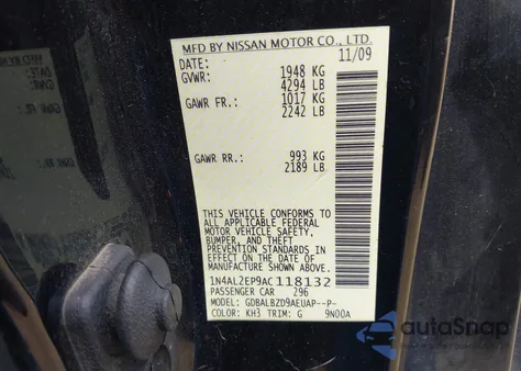 2010 Nissan Altima 2.5 S from USA, damaged, VIN 1N4AL2EP9AC118132